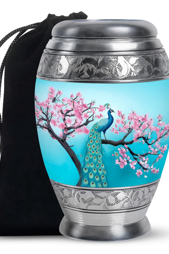 Peacock Nature Funeral Urn - Cherry Blossom Memorial Urn For Loved Ones