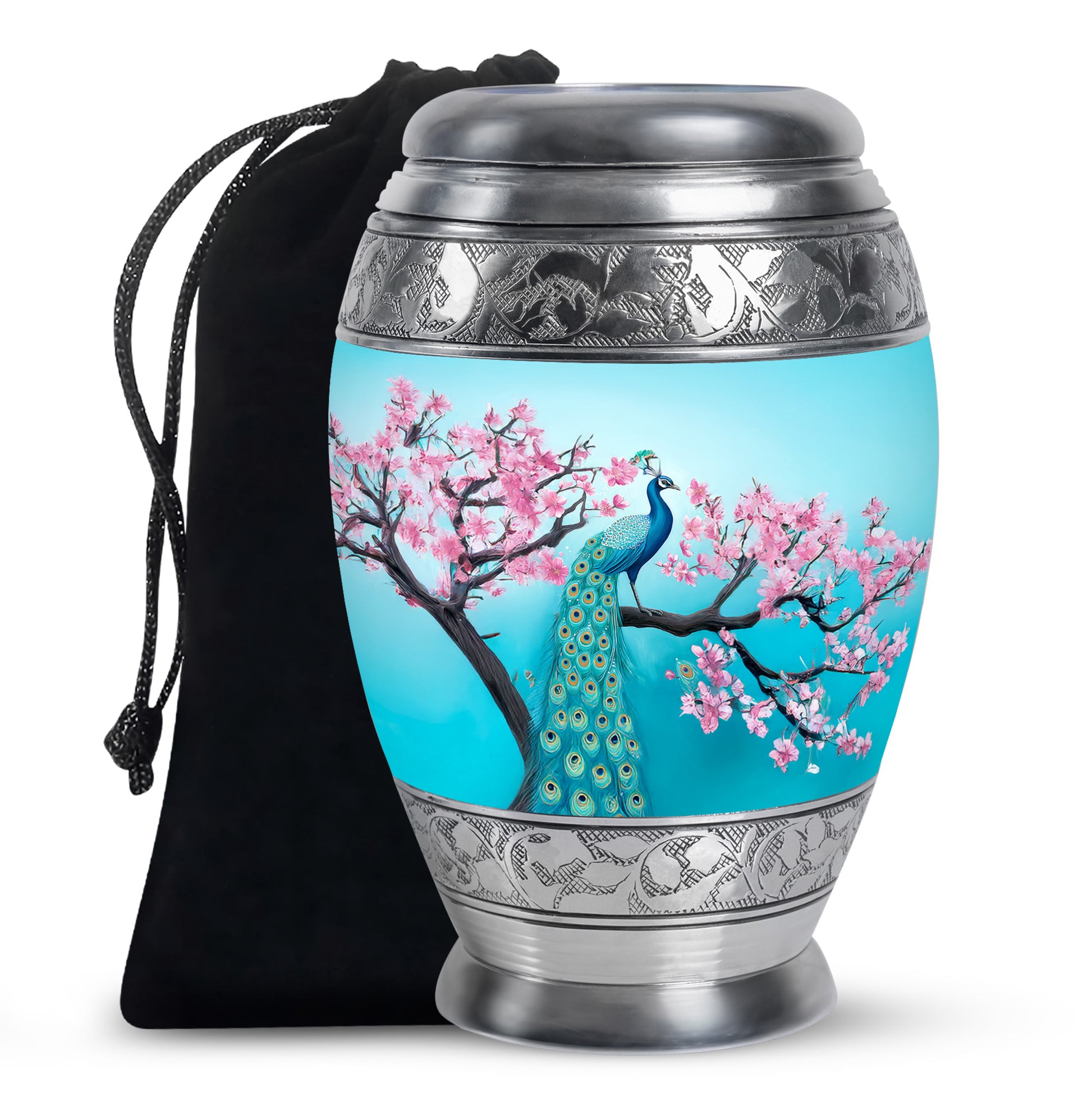 Peacock Nature Funeral Urn - Cherry Blossom Memorial Urn For Loved Ones