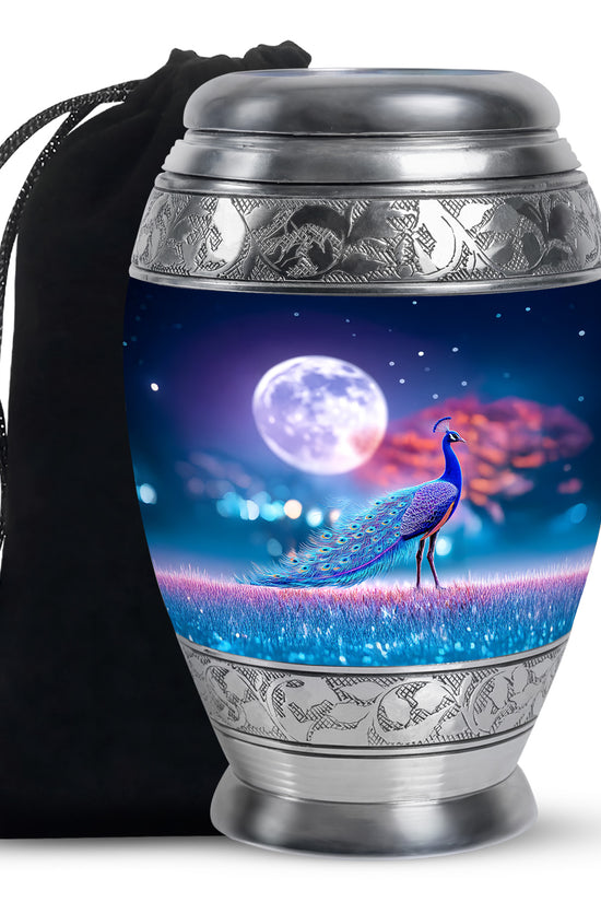 Beautiful Peacock Funeral Urn - Moonlight Theme Cremation Urn For Human Ashes