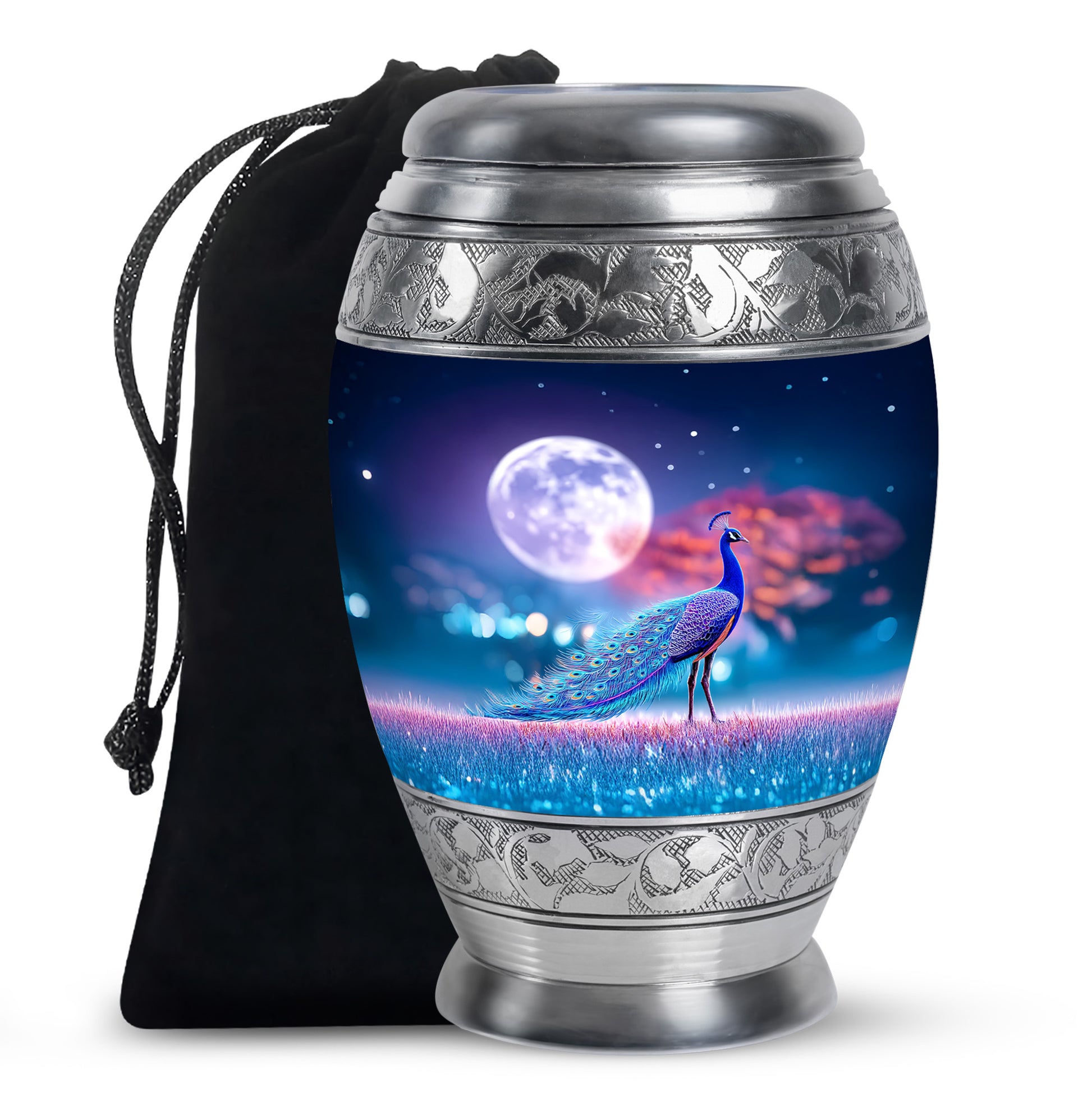 Beautiful Peacock Funeral Urn - Moonlight Theme Cremation Urn For Human Ashes