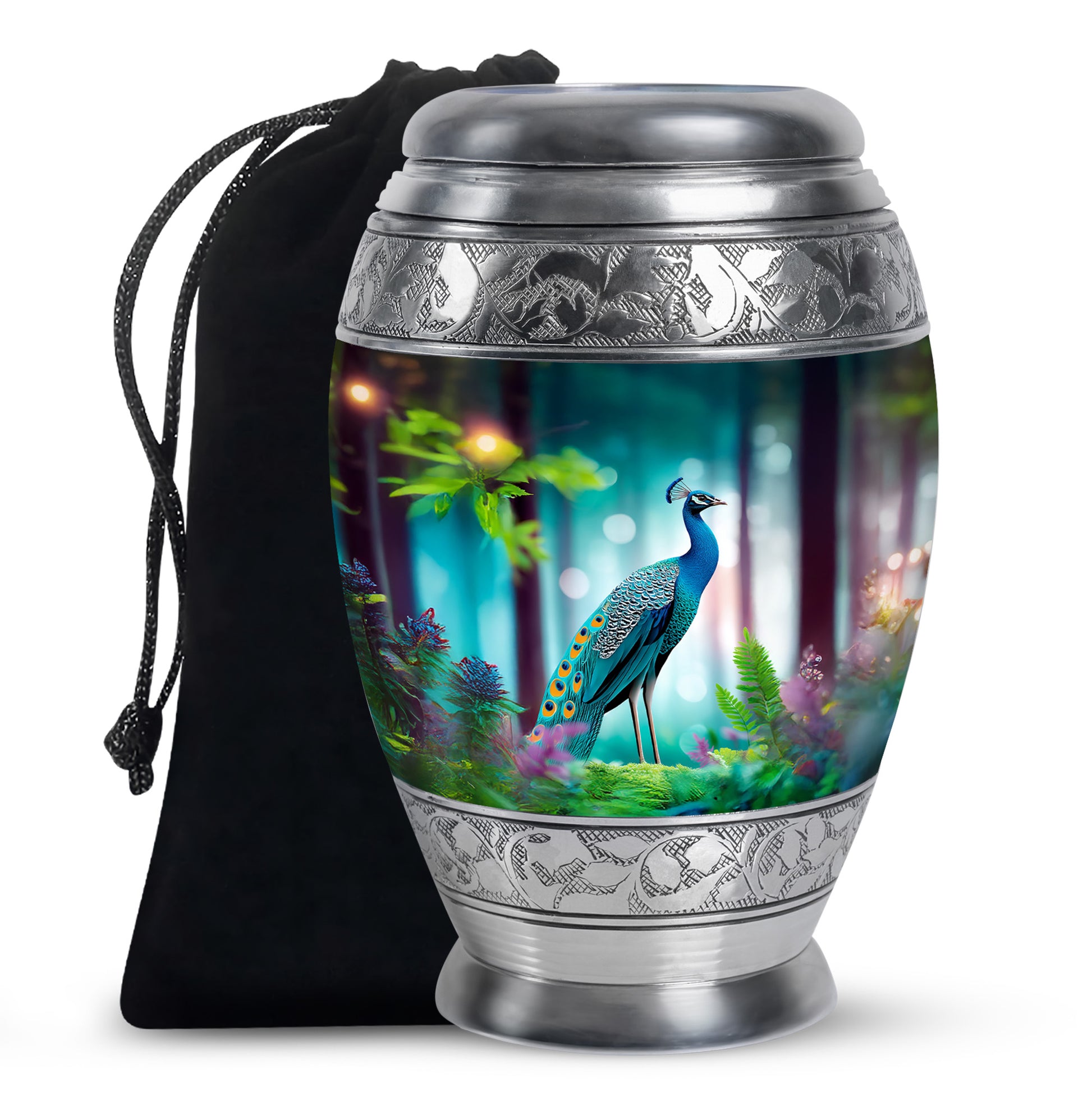 Elegant Peacock Memorial Urn - Beautiful Forest Memorial Urn For Loved Ones