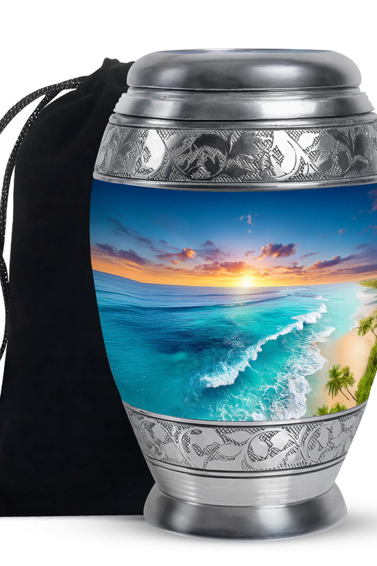 Blue Ocean Waves Funeral Urn For Ashes - Urn For Men & Women