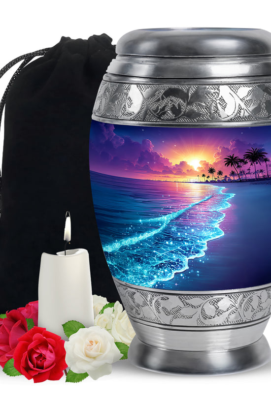 Purple Night Memorial Urn For Ashes - Beach Themed Urn For Funeral