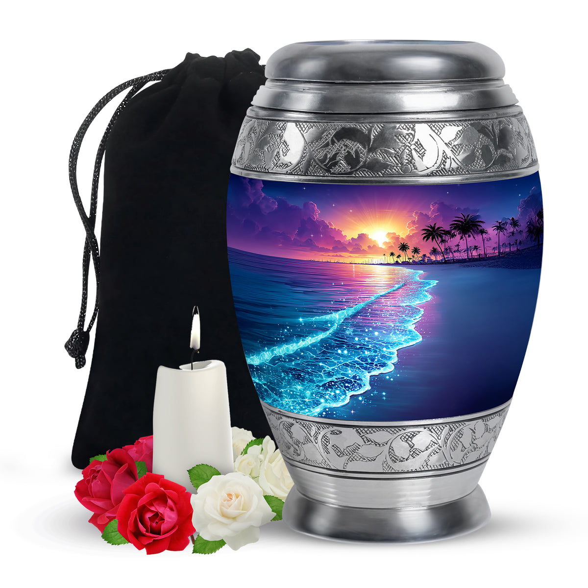 Purple Night Memorial Urn For Ashes - Beach Themed Urn For Funeral