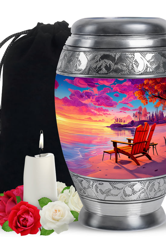 Beach Resting Place Urn For Men - Pink Memorial Ashes Urn For Funeral
