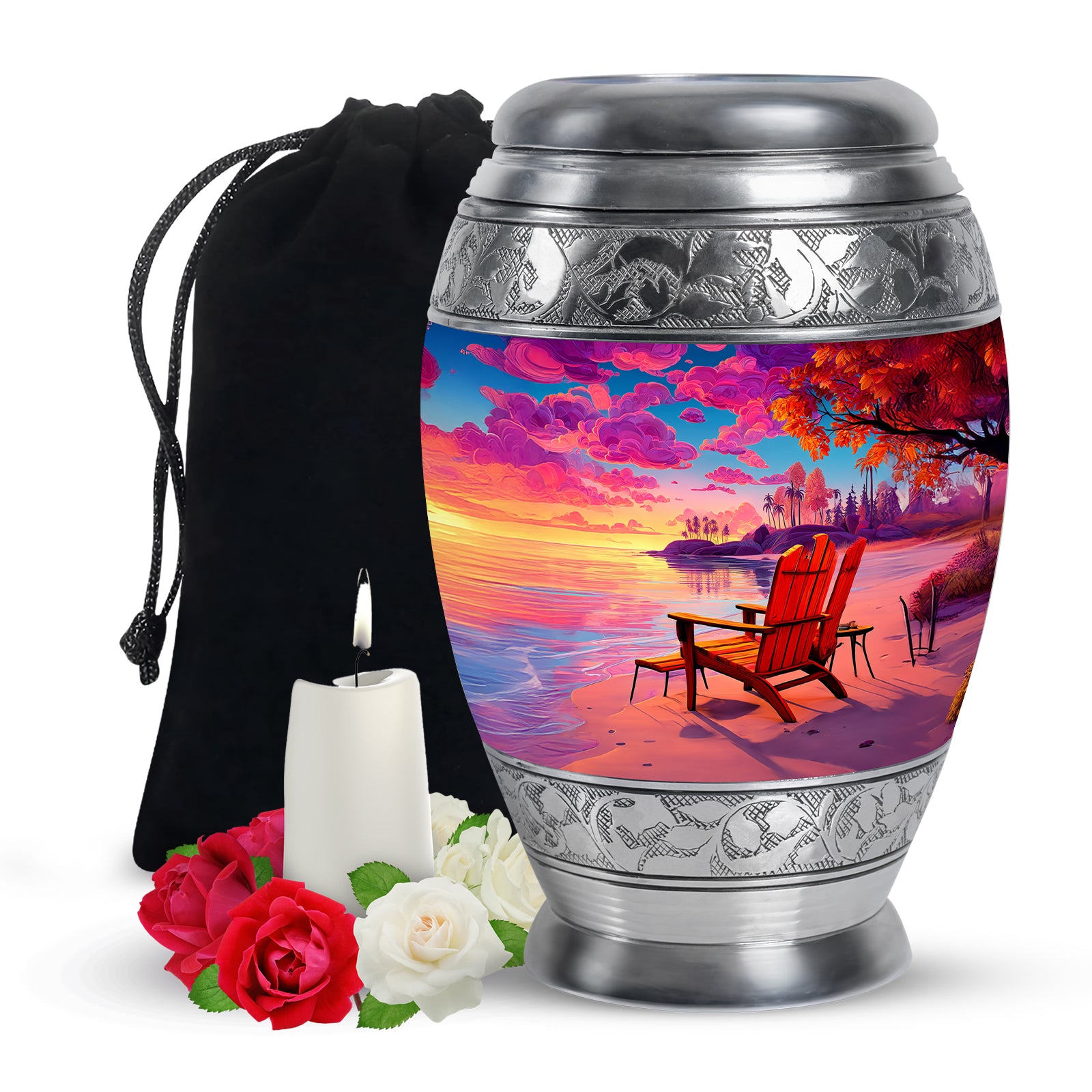 Beach Resting Place Urn For Men - Pink Memorial Ashes Urn For Funeral