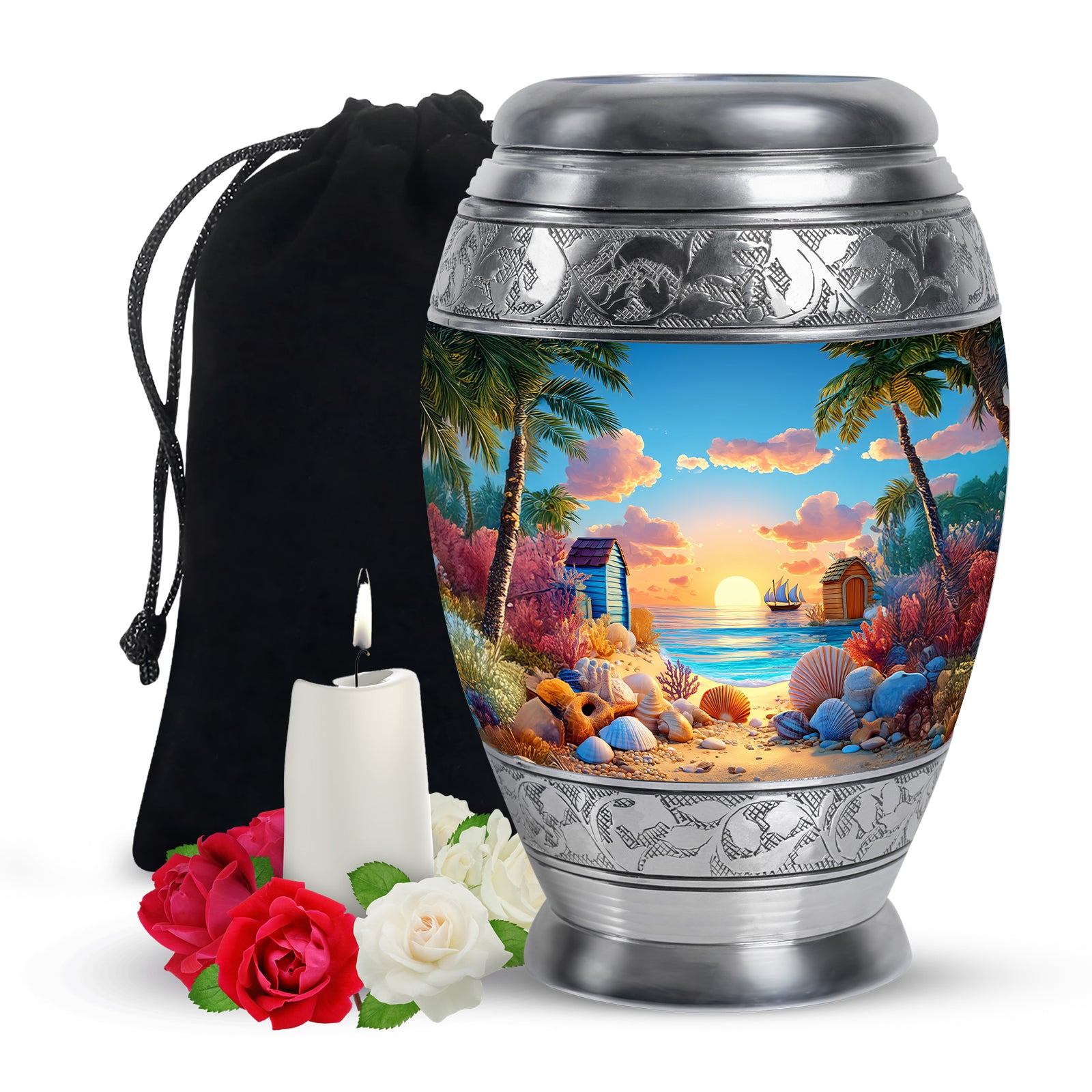 Animated Beach Funeral Urn For Ashes - Seashell Memorial Urn For Ashes