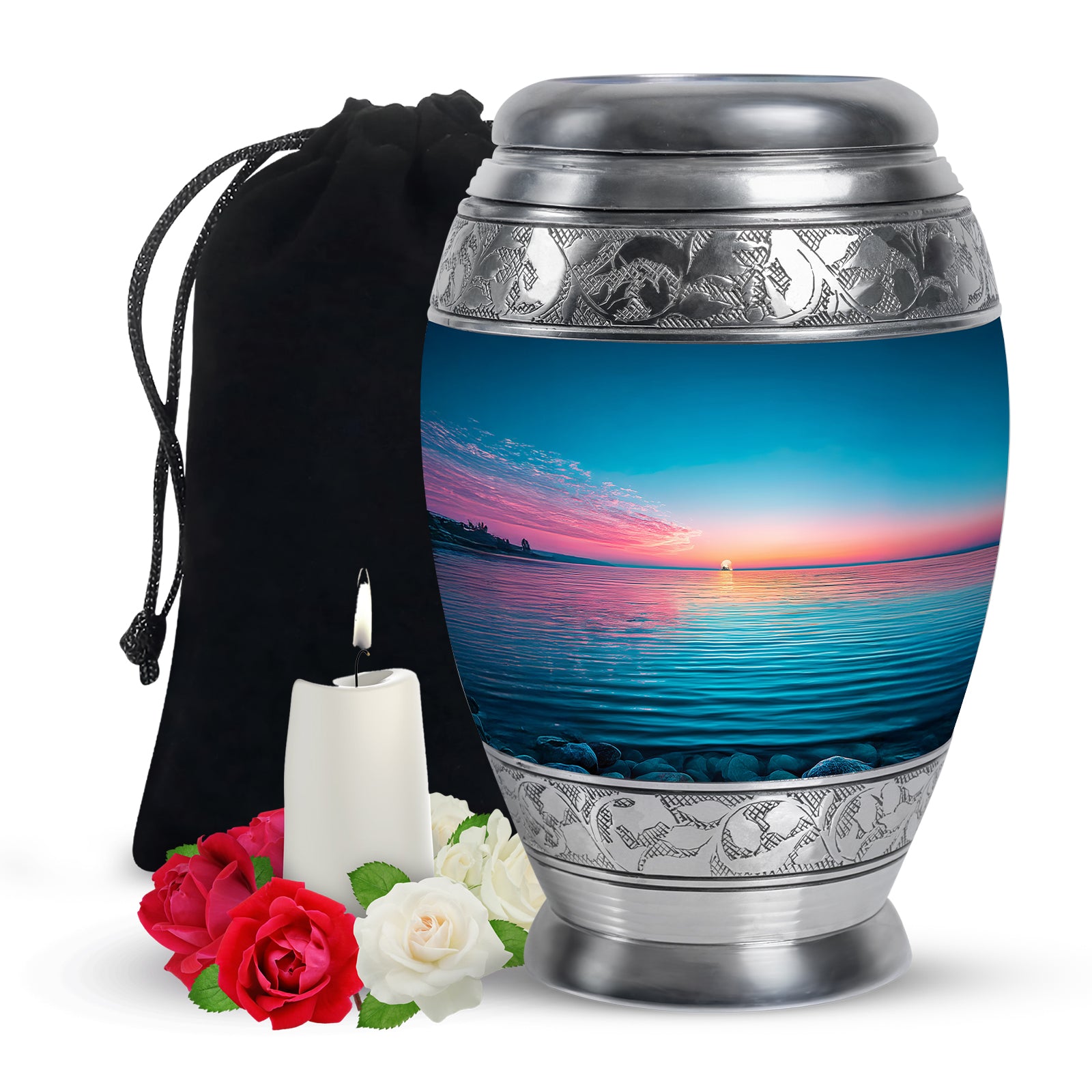 Blue Ocean Memorial Urn For Funeral - Sunset Cremation Urn For Ashes