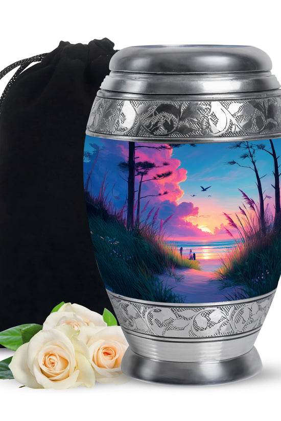 Beach Memorial Ashes Urn For Men - Pink Sunset Urn For Ashes