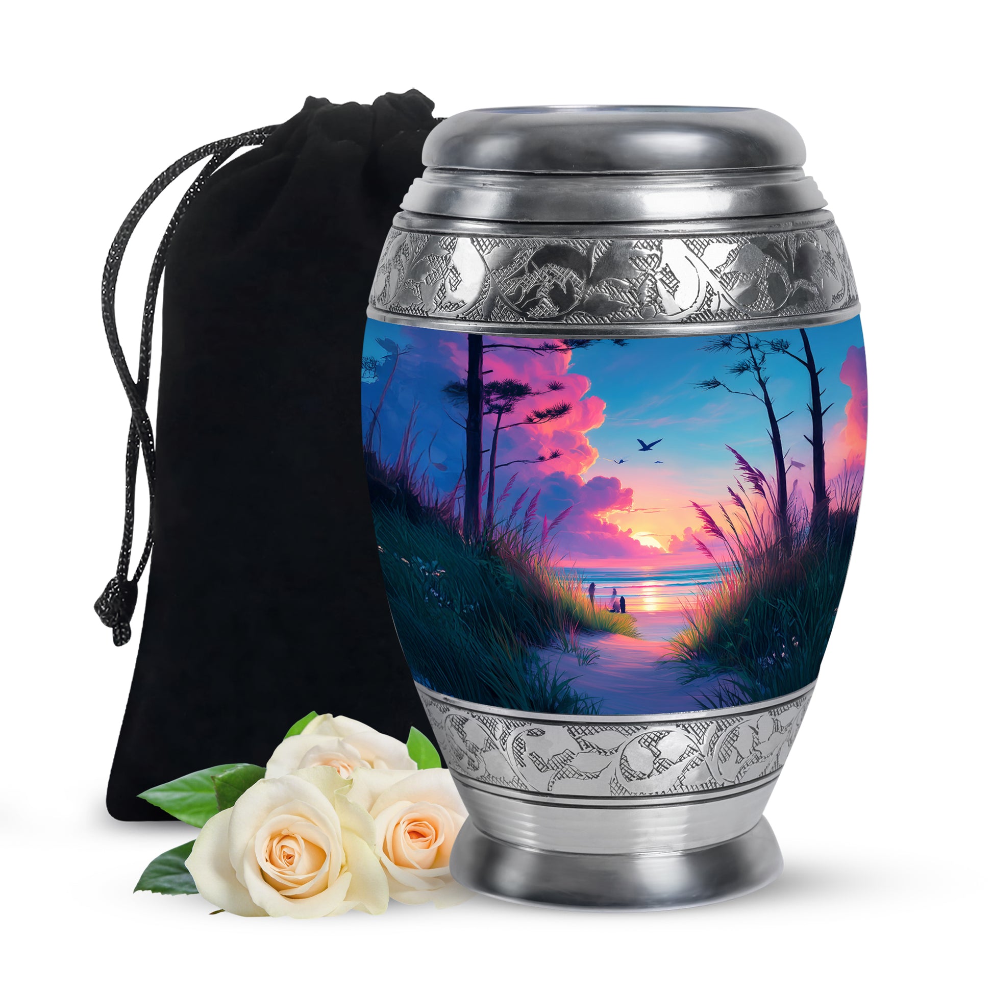 Beach Memorial Ashes Urn For Men - Pink Sunset Urn For Ashes