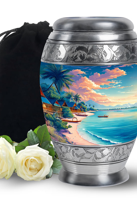 Tropical Beach Cremation Urn - Artistic Funeral Urn For Adult Ashes