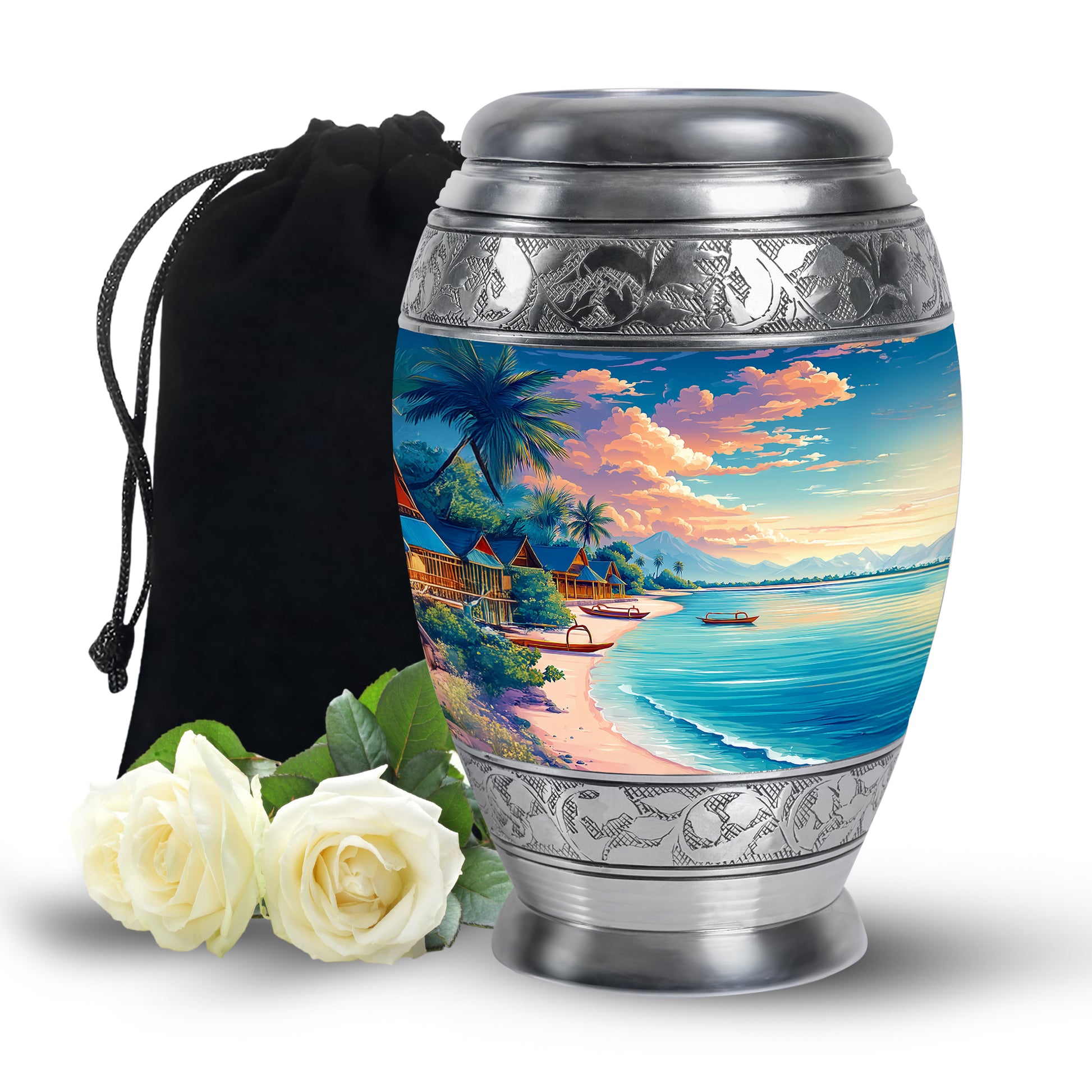 Tropical Beach Cremation Urn - Artistic Funeral Urn For Adult Ashes