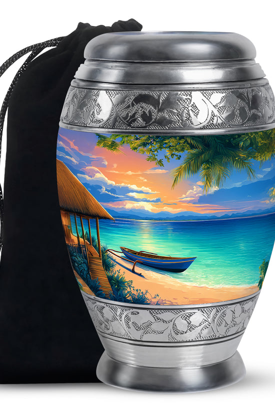 Tropical Boat Memorial Urn - Peaceful Beach Cremation Urn For Human Ashes