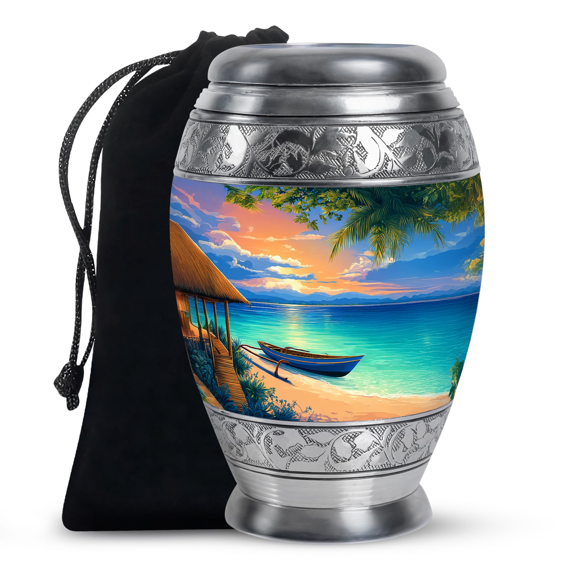 Tropical Boat Memorial Urn - Peaceful Beach Cremation Urn For Human Ashes