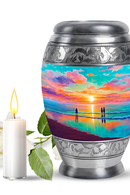 Radiant Beach Memorial Cremation Urns - Teal 10-inch, 200 cu in - Yatskia