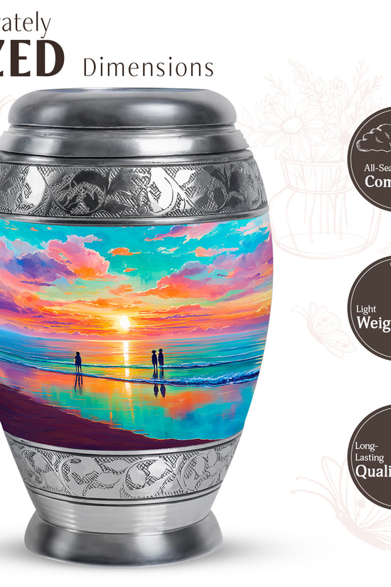 Jewel Teal Beach Cremation Urn lifestyle display on memorial shelf - regal beach design with crown-inspired accents - mini keepsake memorial for portion of cremation ashes
