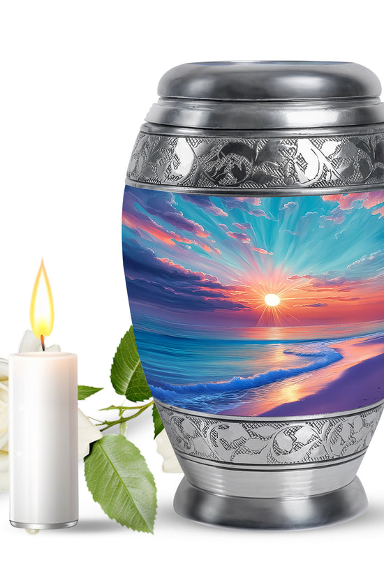 Harmonious Beach Cremation Urns for Human Ashes - Teal 10-inch - Yatskia