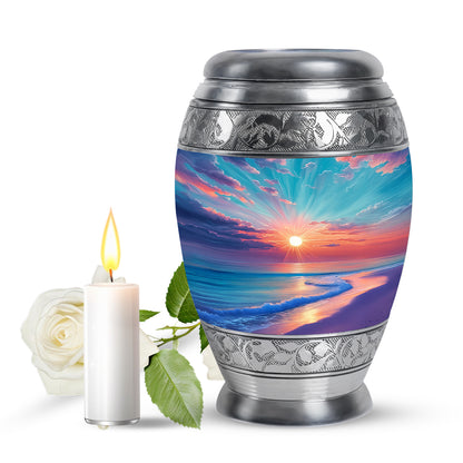 Harmonious Beach Cremation Urns for Human Ashes - Teal 10-inch - Yatskia