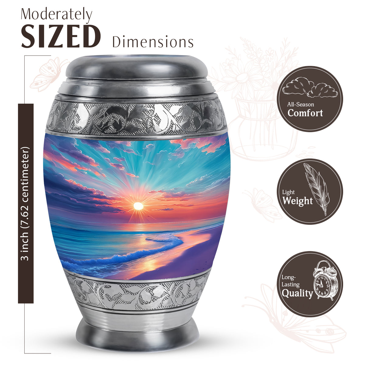 Cool Teal Beach Cremation Urn lifestyle display on memorial shelf - regal beach design with crown-inspired accents - mini keepsake memorial for portion of cremation ashes