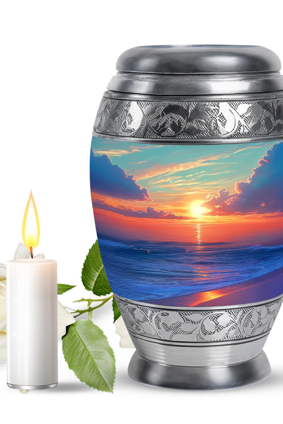 Distinguished Teal Beach Cremation Urn for Ashes - 10-inch, 200 cu in - Yatskia