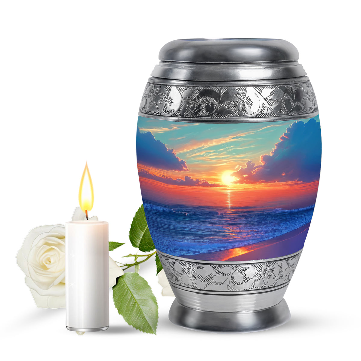 Distinguished Teal Beach Cremation Urn for Ashes - 10-inch, 200 cu in - Yatskia