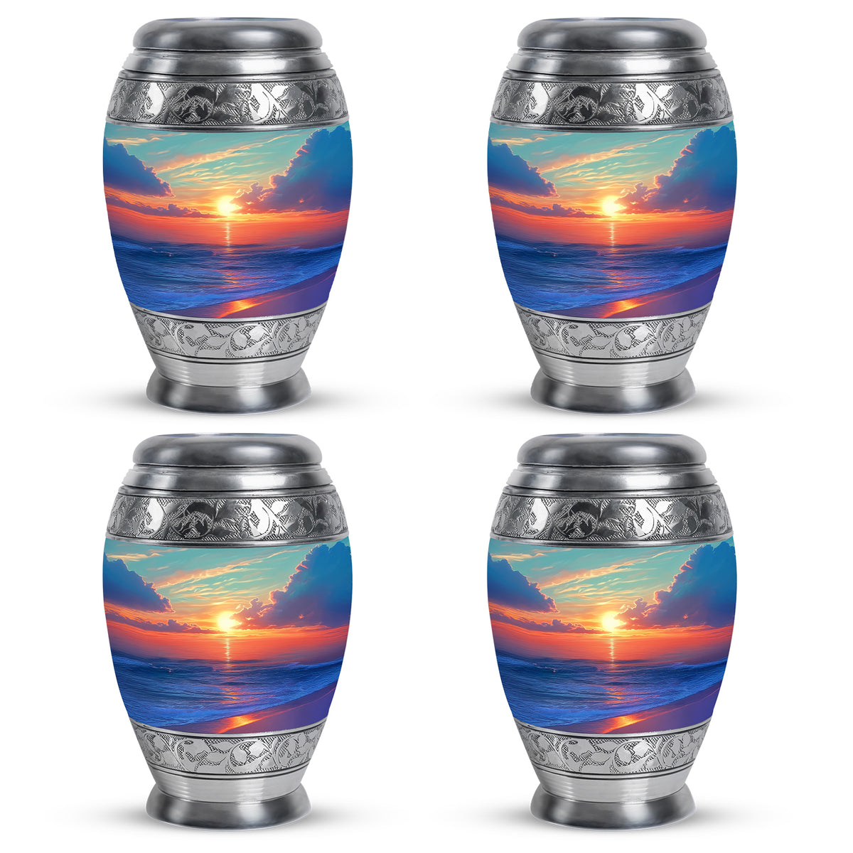 Cool Teal Beach Cremation Urn urn with complimentary velvet bag - regal beach design with crown-inspired accents - 10 inch aluminum urn for cremated remains