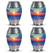 Cool Teal Beach Cremation Urn urn with complimentary velvet bag - regal beach design with crown-inspired accents - 10 inch aluminum urn for cremated remains