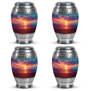 Azure Beach Cremation Urn urn with complimentary velvet bag - ornate monarch-style beach relief on brushed aluminum - 10 inch aluminum urn for cremated remains