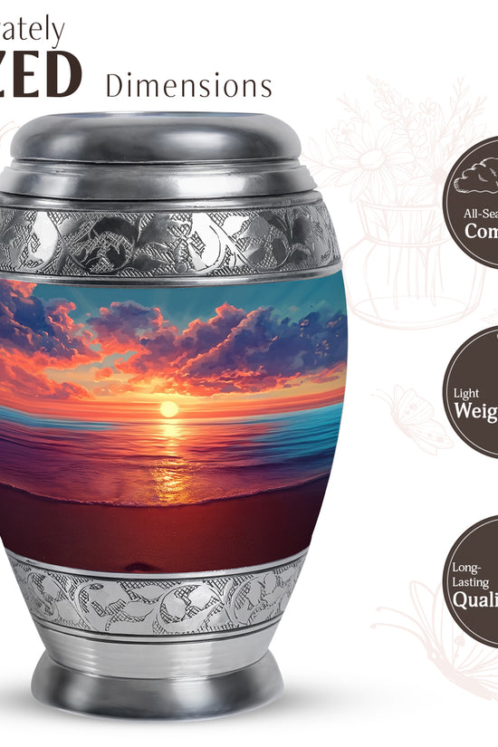 Powder Blue Beach Cremation Urn lifestyle display on memorial shelf - regal beach design with crown-inspired accents - mini keepsake memorial for portion of cremation ashes