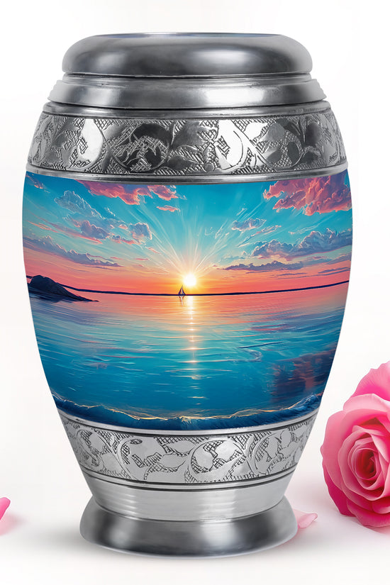 Regal Beach Memorial Cremation Urns - Teal 10-inch, 200 cu in - Yatskia