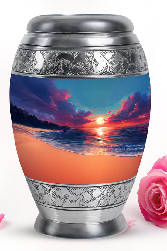 Dignified Blue Beach Cremation Urn for Ashes - 10-inch, 200 cu in - Yatskia