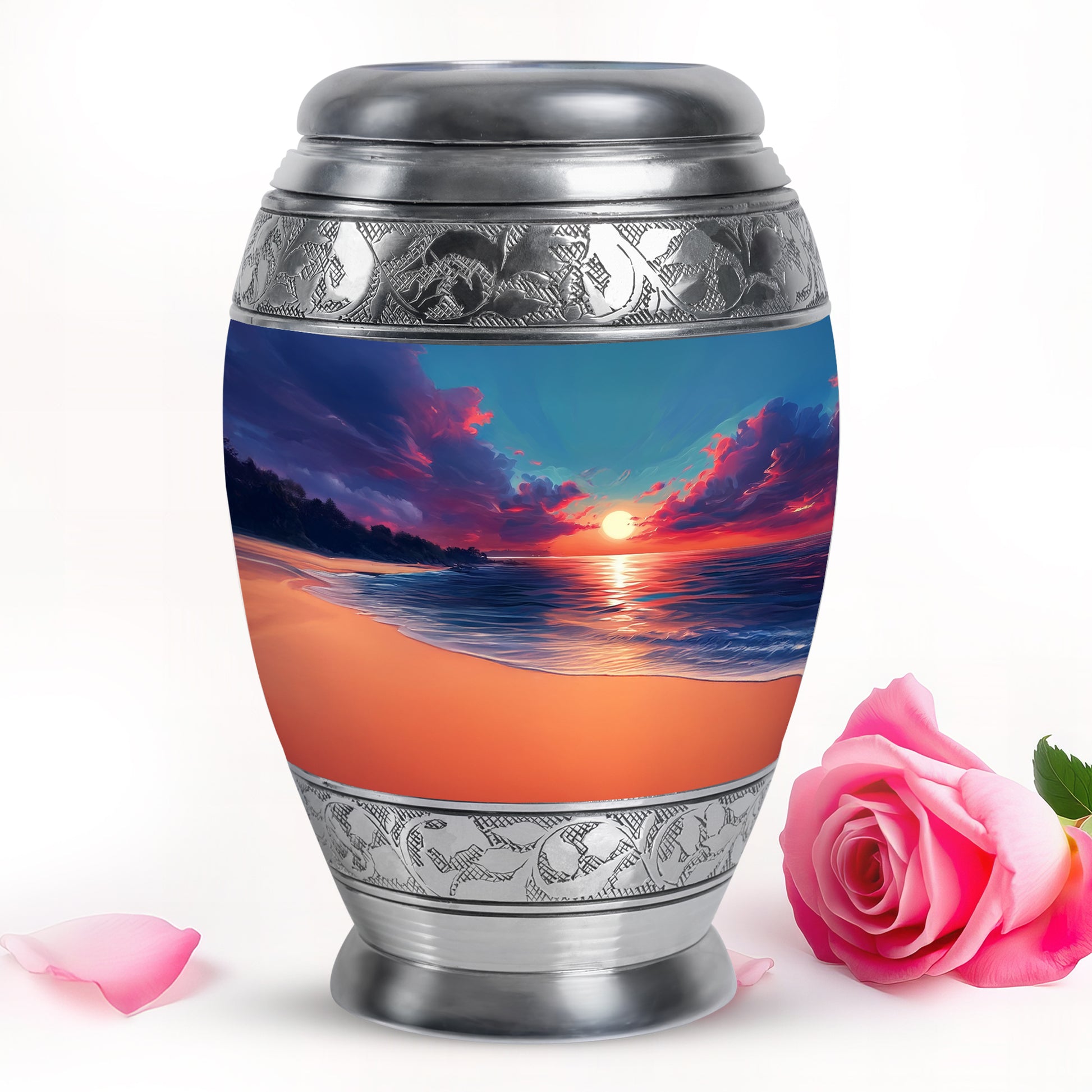 Dignified Blue Beach Cremation Urn for Ashes - 10-inch, 200 cu in - Yatskia