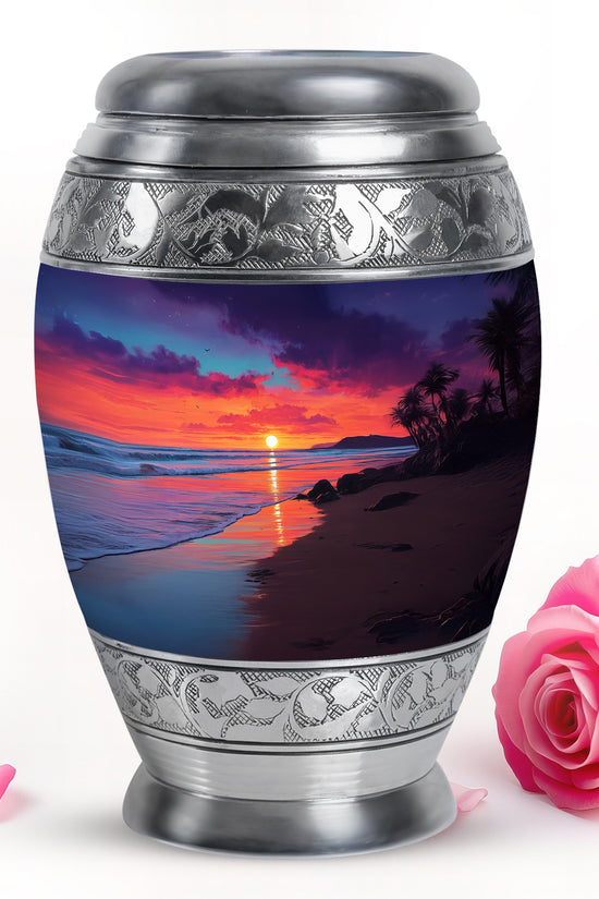 Luminous Blue Beach Memorial Urn for Human Ashes - 10-inch, 200 cu in - Yatskia