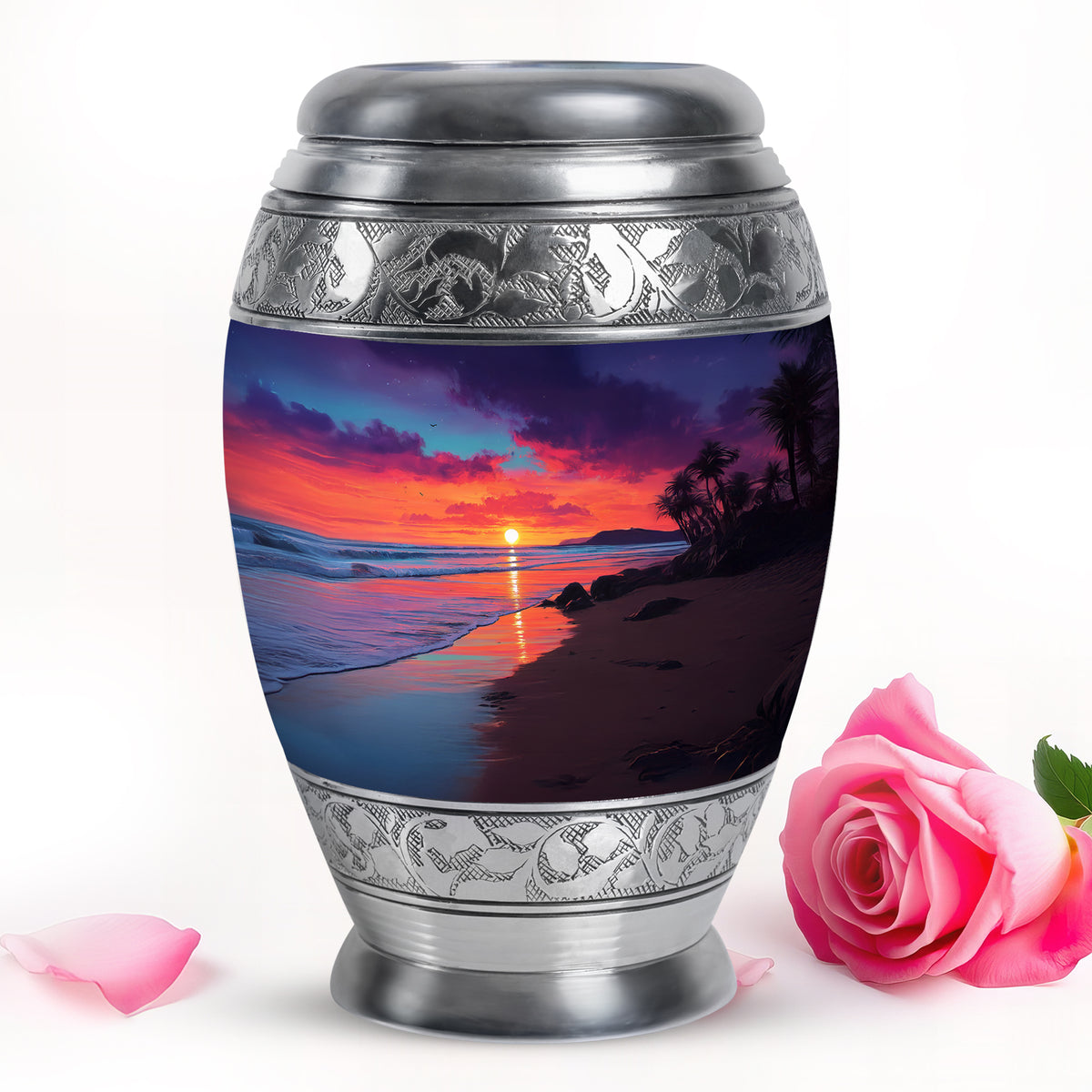Luminous Blue Beach Memorial Urn for Human Ashes - 10-inch, 200 cu in - Yatskia