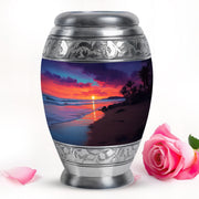Luminous Blue Beach Memorial Urn for Human Ashes - 10-inch, 200 cu in - Yatskia