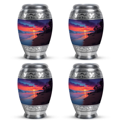 Pastel Blue Beach Cremation Urn urn with complimentary velvet bag - regal beach design with crown-inspired accents - 10 inch aluminum urn for cremated remains