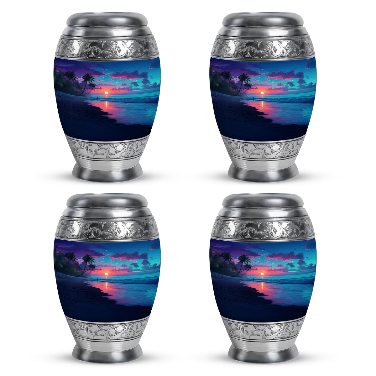 Navy Blue Beach Cremation Urn urn with complimentary velvet bag - regal beach design with crown-inspired accents - 10 inch aluminum urn for cremated remains