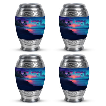 Navy Blue Beach Cremation Urn urn with complimentary velvet bag - regal beach design with crown-inspired accents - 10 inch aluminum urn for cremated remains