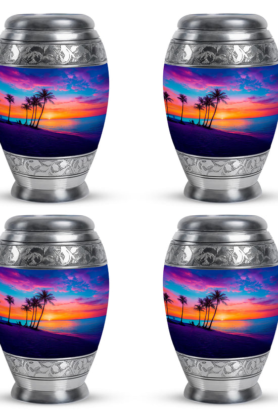 Indigo Beach Cremation Urn urn with complimentary velvet bag - regal beach design with crown-inspired accents - 10 inch aluminum urn for cremated remains