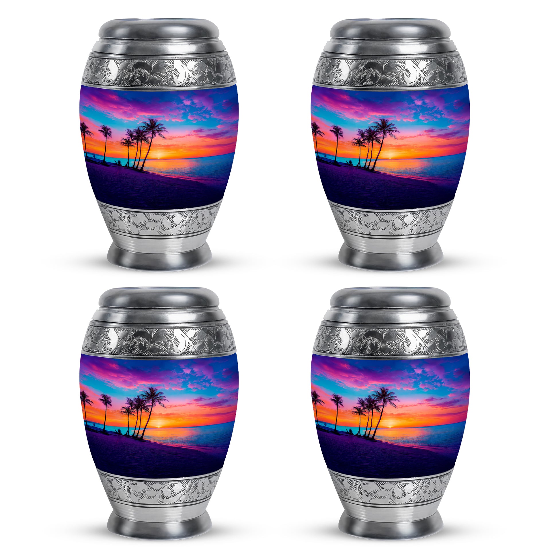 Indigo Beach Cremation Urn urn with complimentary velvet bag - regal beach design with crown-inspired accents - 10 inch aluminum urn for cremated remains