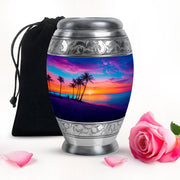 Azure Beach Cremation Urn back view with polished surface - regal beach design with crown-inspired accents - full-size 10 inch 200 cubic inch adult cremation urn