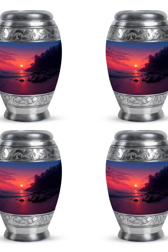 Blush Pink Beach Cremation Urn urn with complimentary velvet bag - regal beach design with crown-inspired accents - 10 inch aluminum urn for cremated remains