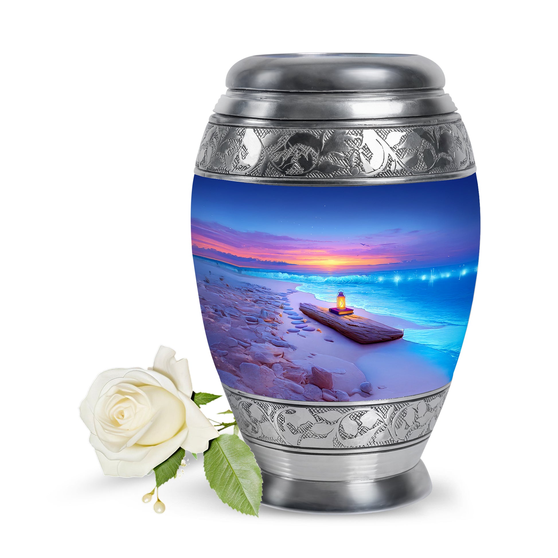 Radiant Beach Memorial Cremation Urns - Blue 10-inch, 200 cu in - Yatskia
