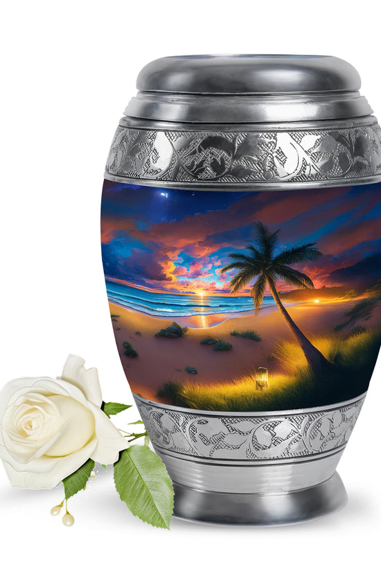 Resplendent Blue Beach Cremation Urn for Ashes - 10-inch, 200 cu in - Yatskia