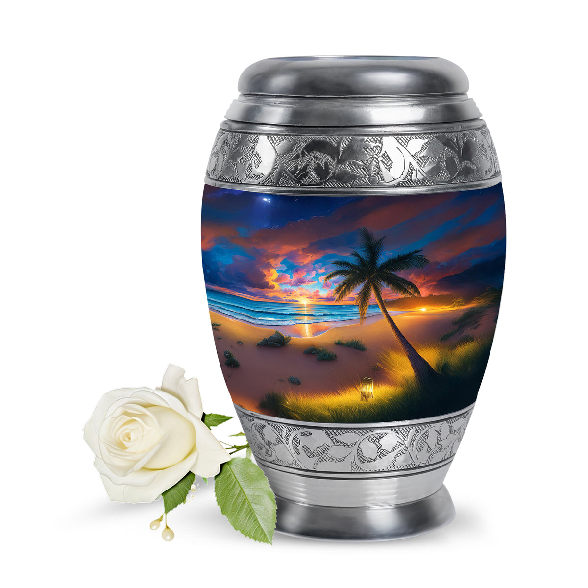 Resplendent Blue Beach Cremation Urn for Ashes - 10-inch, 200 cu in - Yatskia