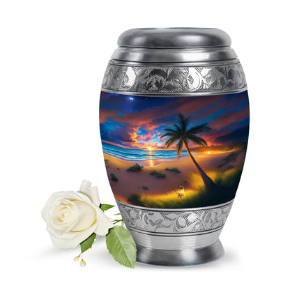Resplendent Blue Beach Cremation Urn for Ashes - 10-inch, 200 cu in - Yatskia