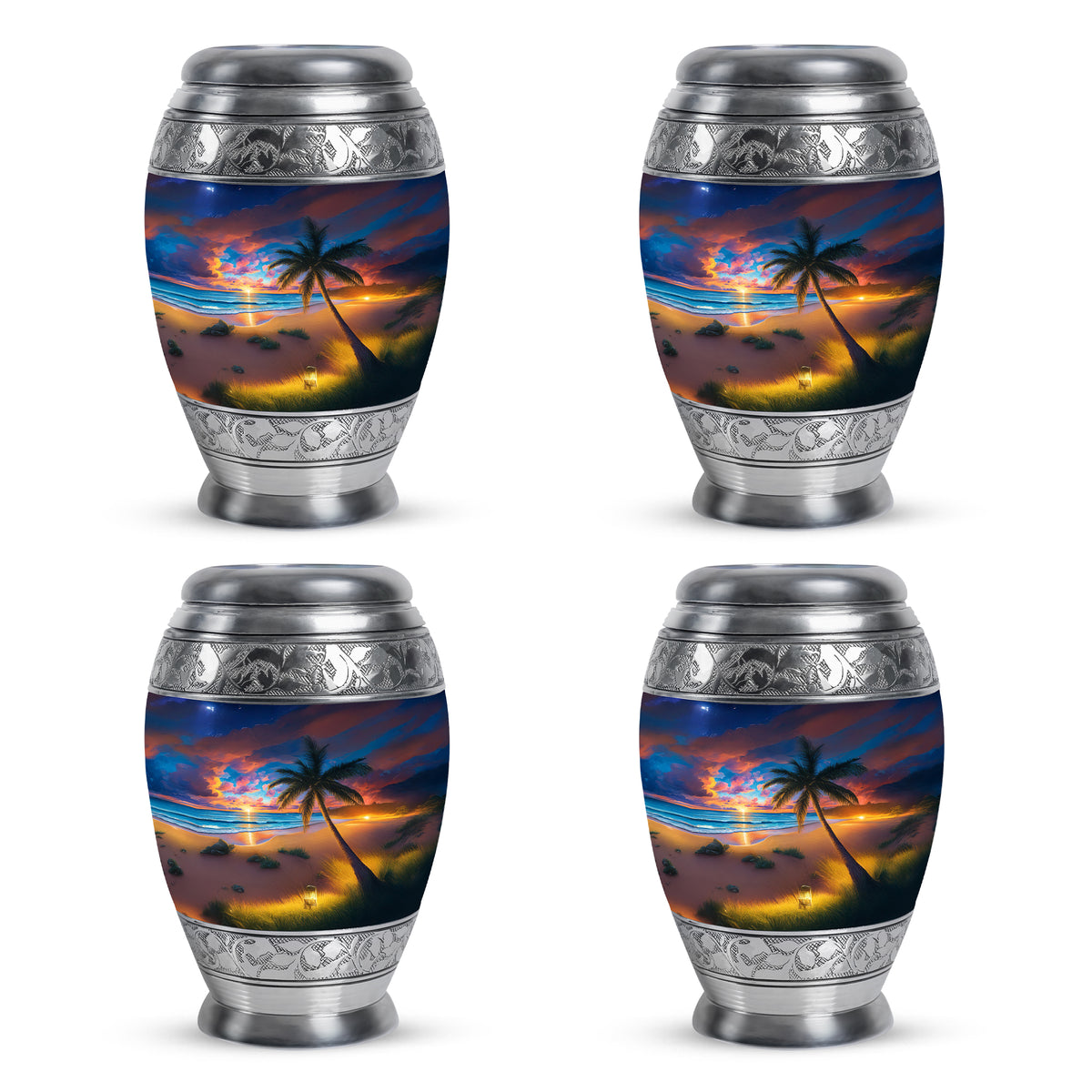 Navy Blue Beach Cremation Urn urn with complimentary velvet bag - regal beach design with crown-inspired accents - 10 inch aluminum urn for cremated remains