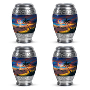 Navy Blue Beach Cremation Urn urn with complimentary velvet bag - regal beach design with crown-inspired accents - 10 inch aluminum urn for cremated remains