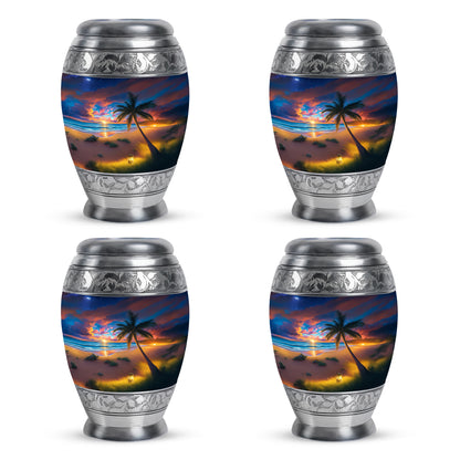 Navy Blue Beach Cremation Urn urn with complimentary velvet bag - regal beach design with crown-inspired accents - 10 inch aluminum urn for cremated remains