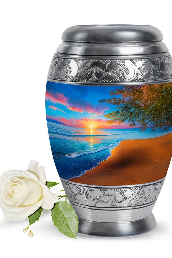 Personalized Beach Cremation Urns - Soothing Blue 10-inch, 200 cu in - Yatskia
